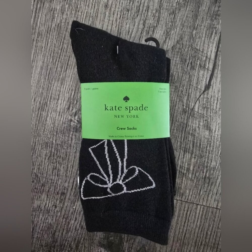 Kate Spade Black Crew Socks with White Bow Design